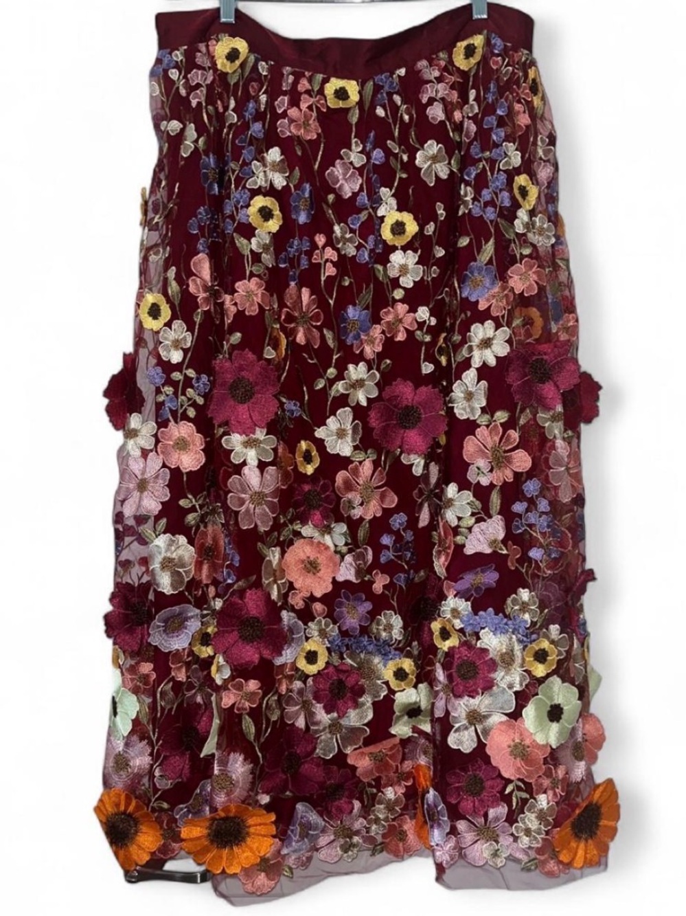 NWT Sugar Thrillz Plus Size 1x multicolored maxi skirt with embroidered flowers